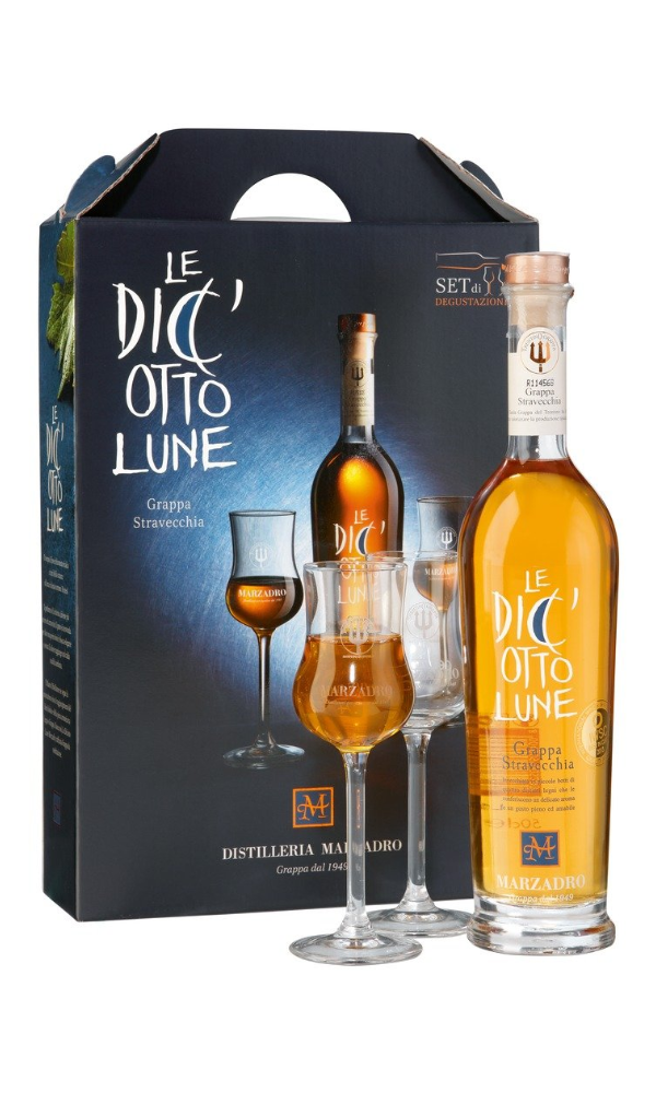 Marzadro Grappa Le Diciotto Lune + 2 glazen